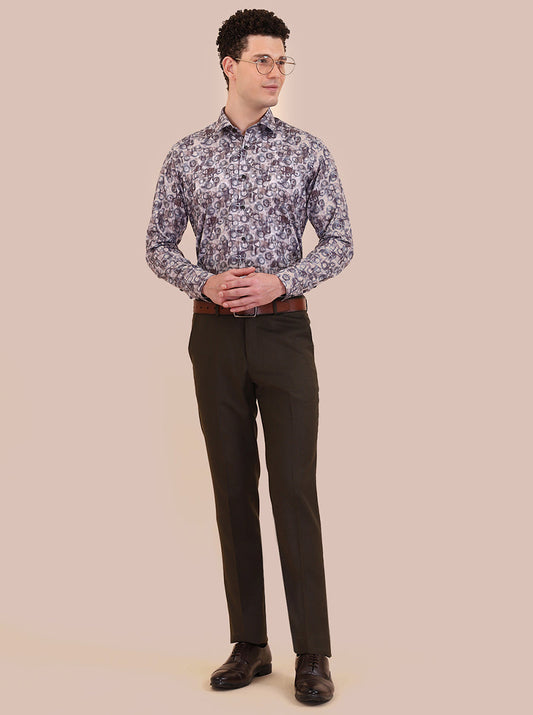 Fawn & Coffee Printed Slim Fit Party Wear Shirt | Greenfibre