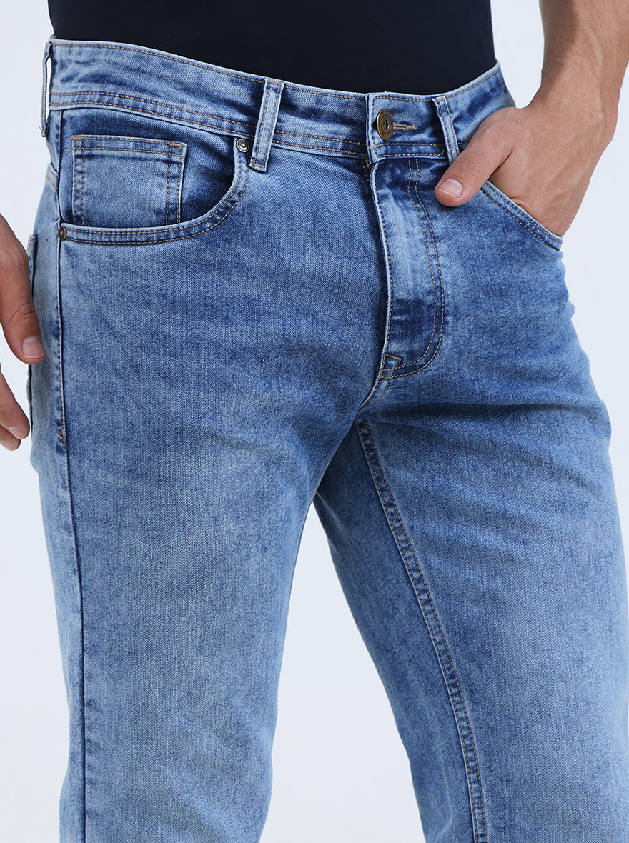 Light Blue Washed Narrow Fit Jeans | Greenfibre