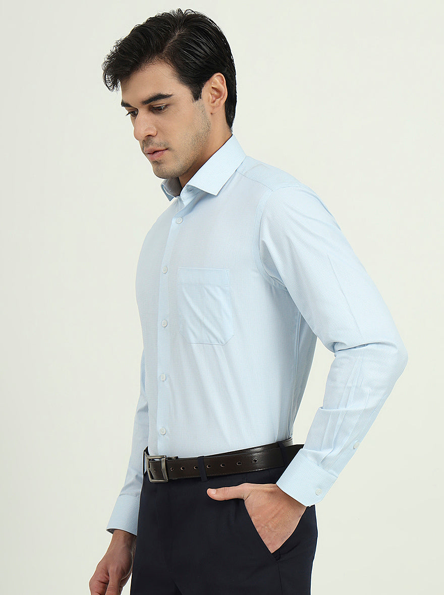 White & Light Blue Solid Slim Fit Formal Shirt | Greenfibre