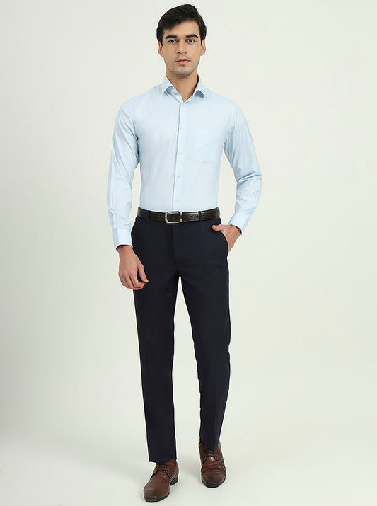 White & Light Blue Solid Slim Fit Formal Shirt | Greenfibre