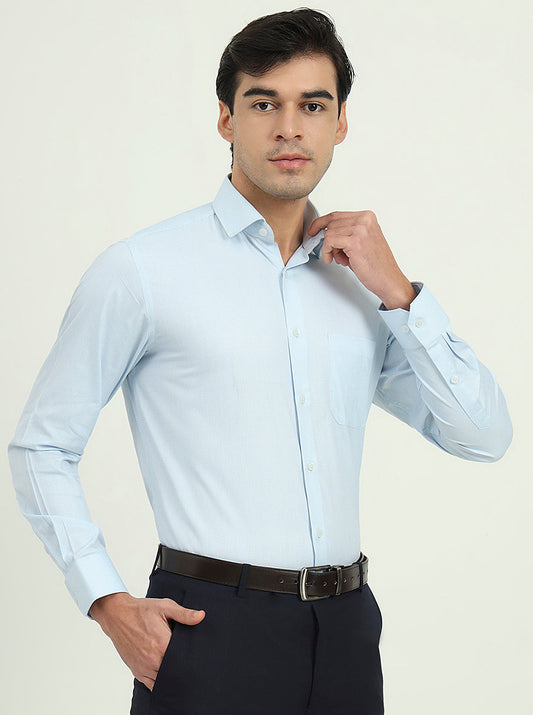 White & Light Blue Solid Slim Fit Formal Shirt | Greenfibre