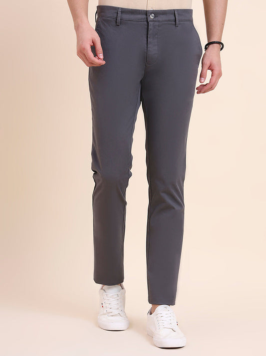 Dark Grey Solid Super Slim Fit Casual Trouser | Greenfibre