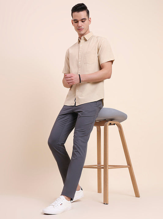 Dark Grey Solid Super Slim Fit Casual Trouser | Greenfibre