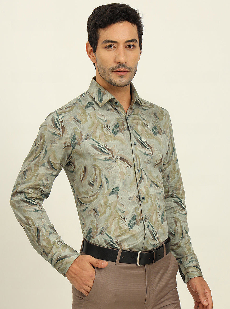 Pista Green Printed Slim Fit Party Wear Shirt | Wyre
