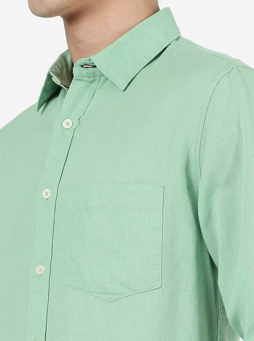 Quite Green Solid Slim Fit Casual Shirt | Greenfibre