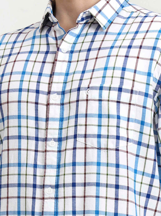 Blue Checked Slim Fit Casual Shirt | Greenfibre