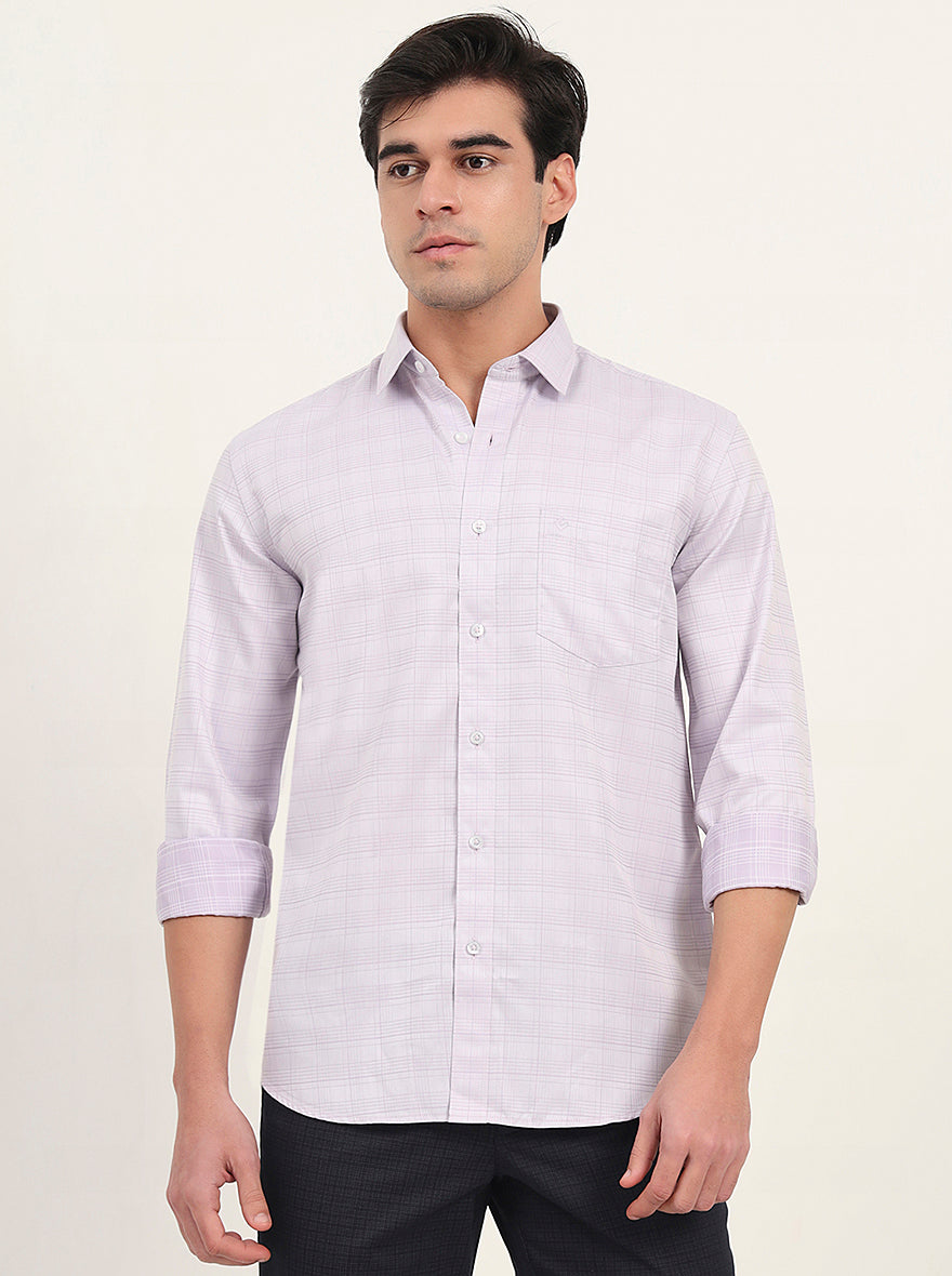 Lavender Checked Slim Fit Semi Casual Shirt | Greenfibre