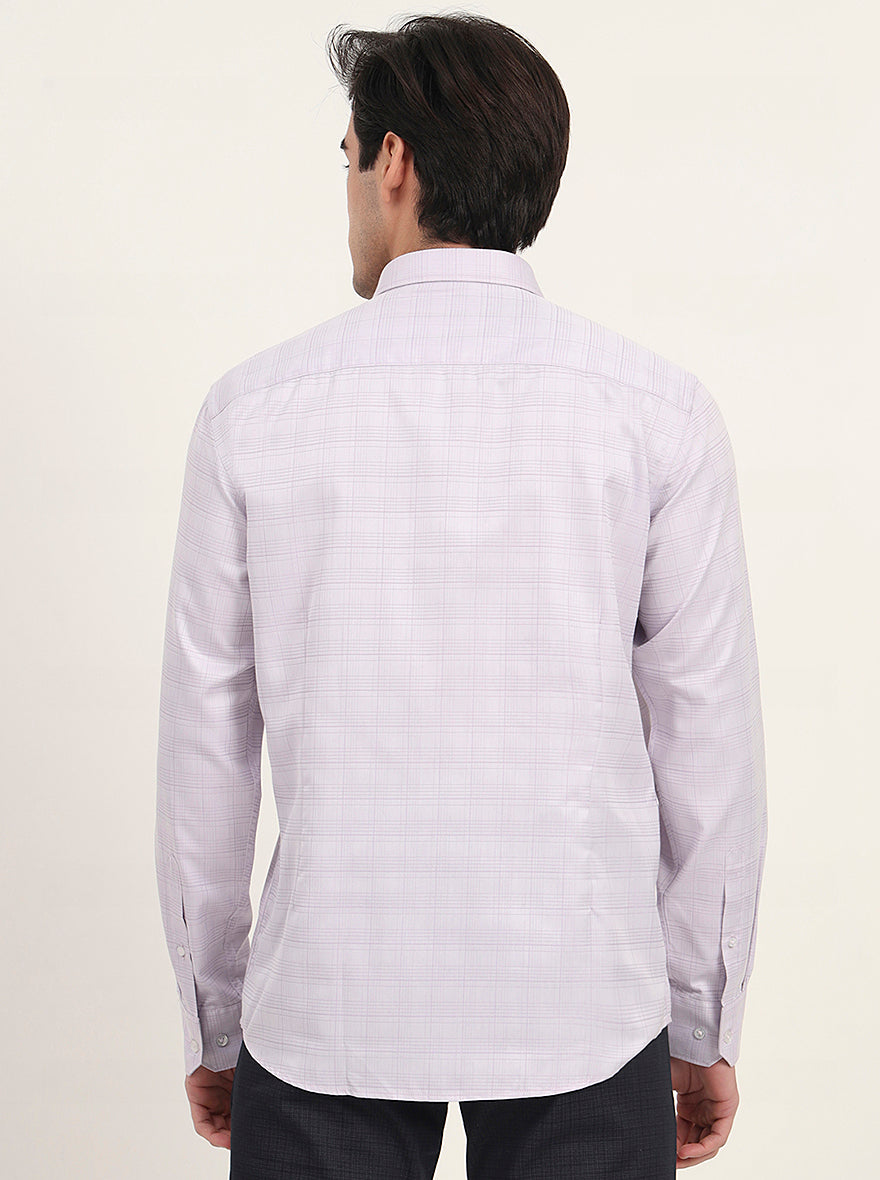 Lavender Checked Slim Fit Semi Casual Shirt | Greenfibre
