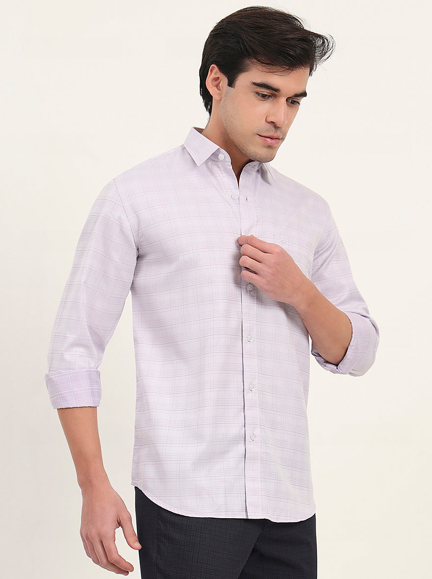 Lavender Checked Slim Fit Semi Casual Shirt | Greenfibre