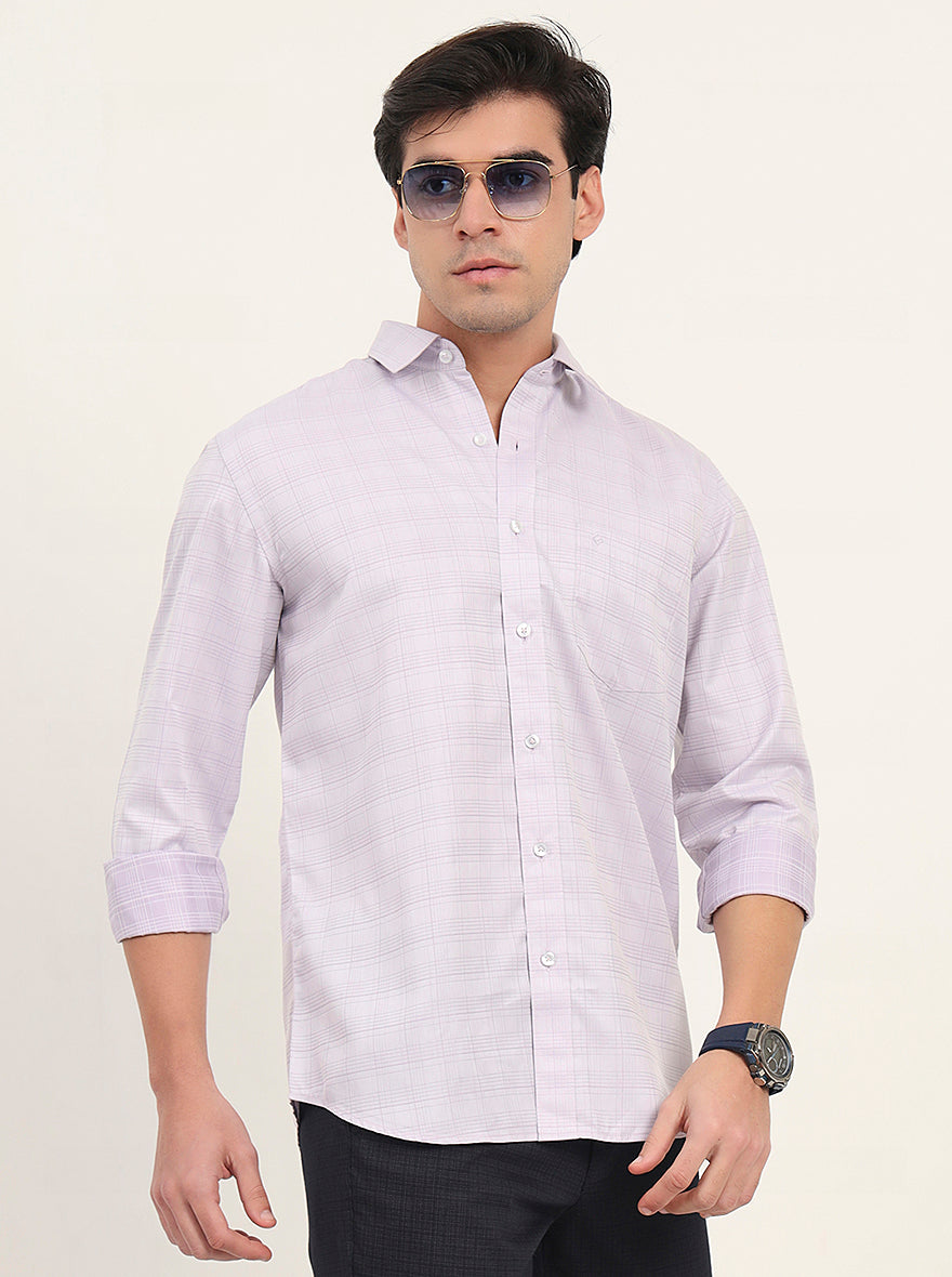 Lavender Checked Slim Fit Semi Casual Shirt | Greenfibre