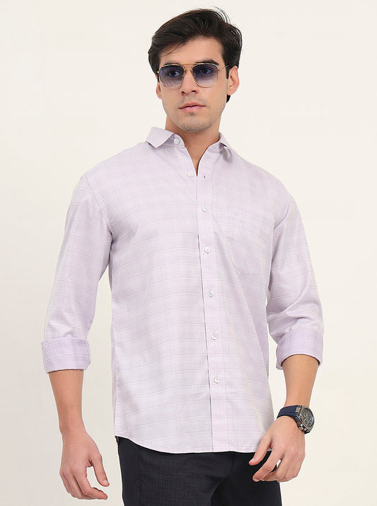 Lavender Checked Slim Fit Semi Casual Shirt | Greenfibre