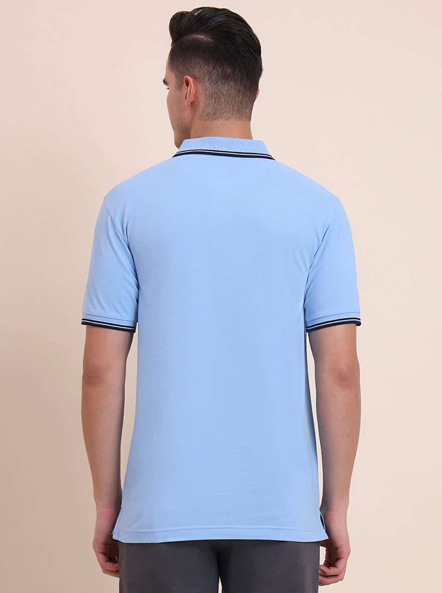 Sky Blue Solid Slim Fit Polo T-Shirt | Greenfibre
