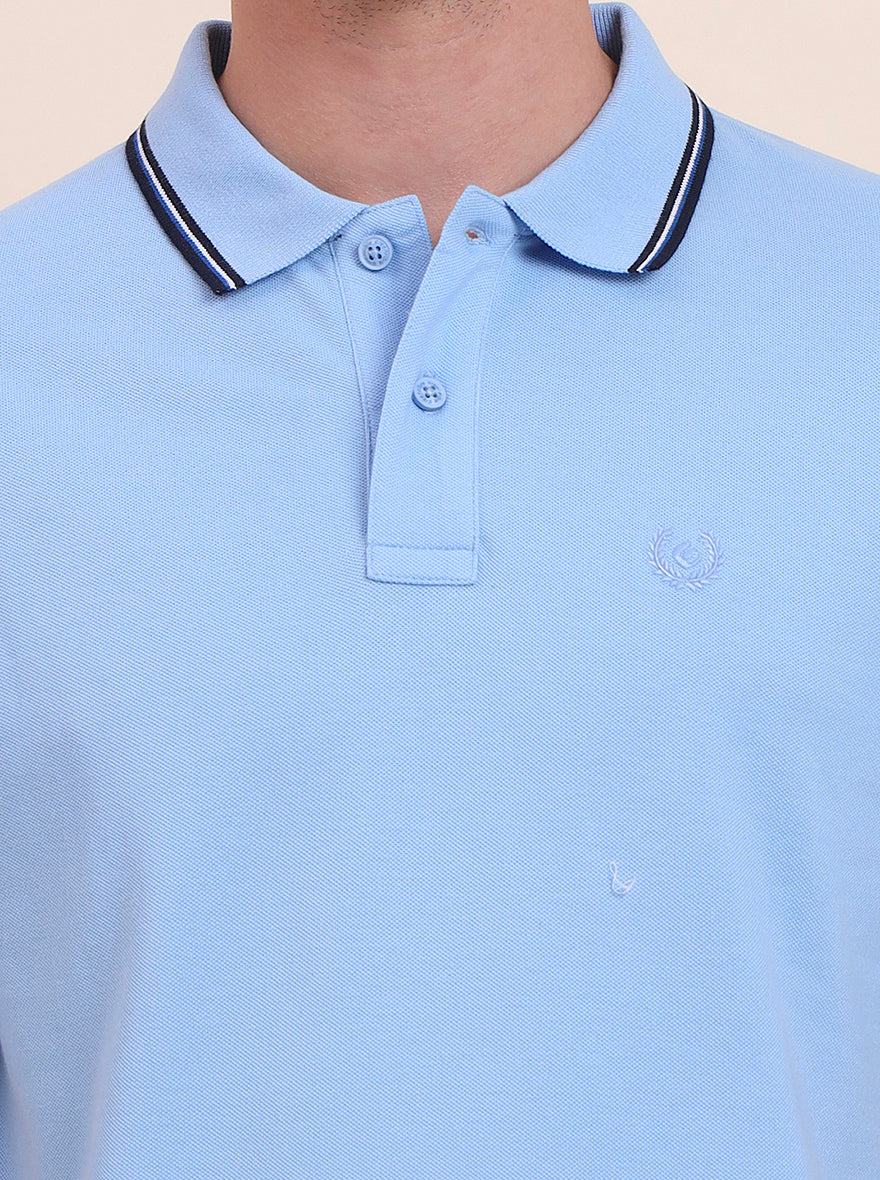 Sky Blue Solid Slim Fit Polo T-Shirt | Greenfibre