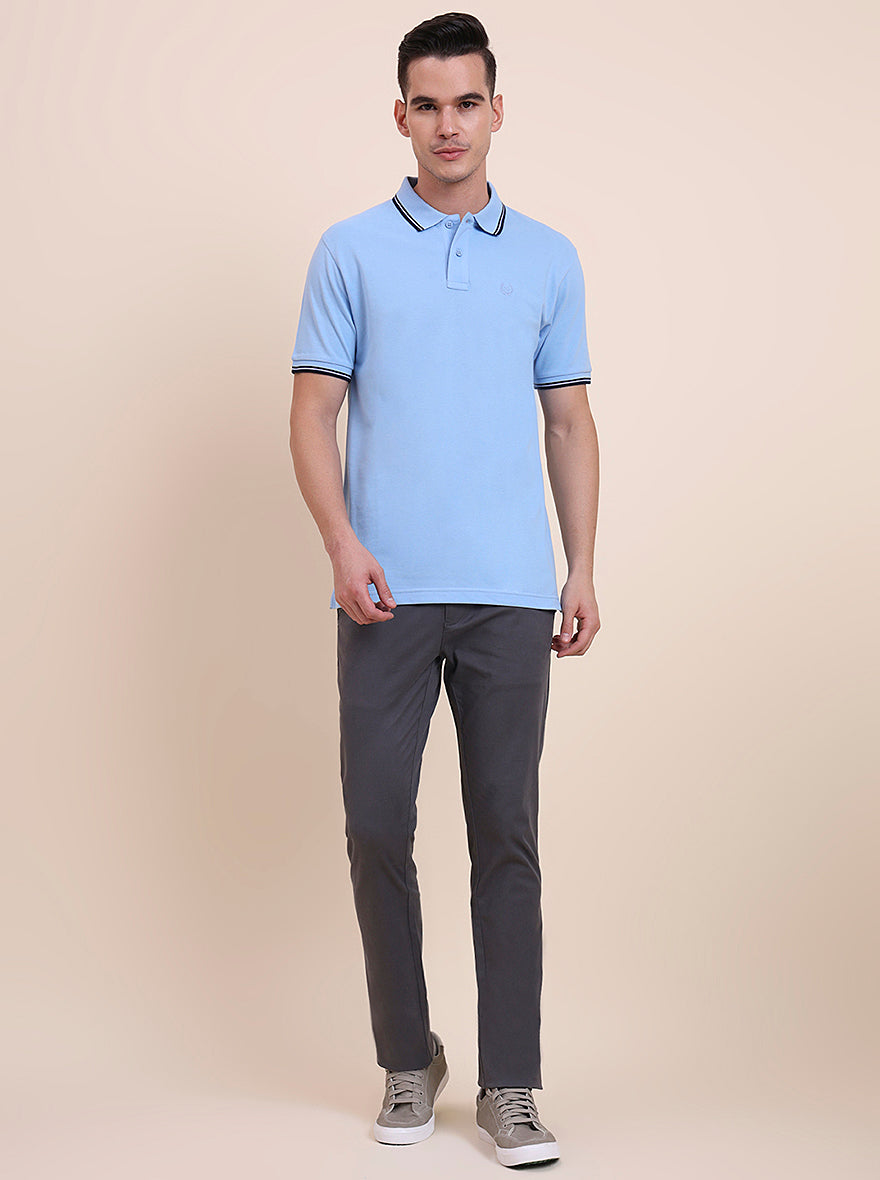 Sky Blue Solid Slim Fit Polo T-Shirt | Greenfibre