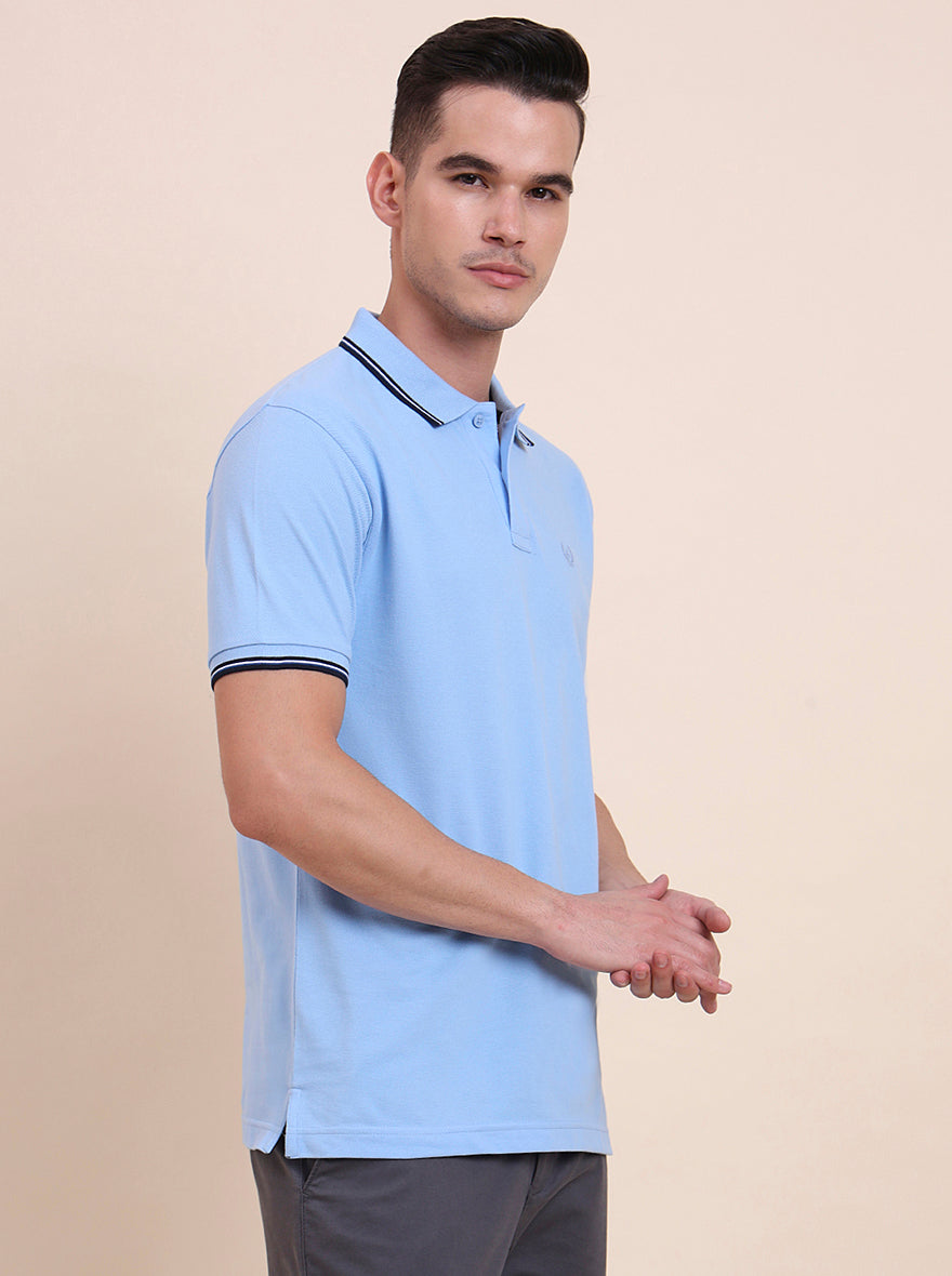 Sky Blue Solid Slim Fit Polo T-Shirt | Greenfibre
