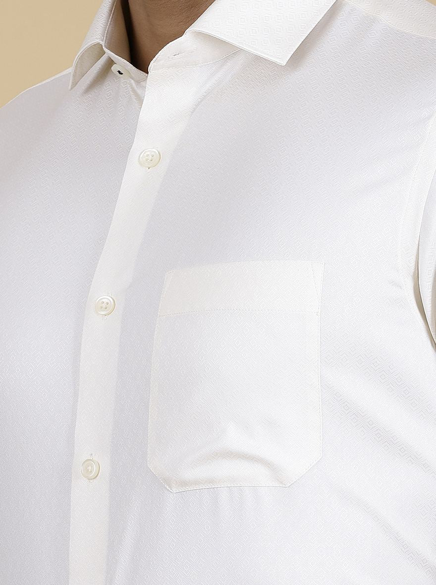 Light Yellow Printed Slim Fit Formal Shirt | Greenfibre