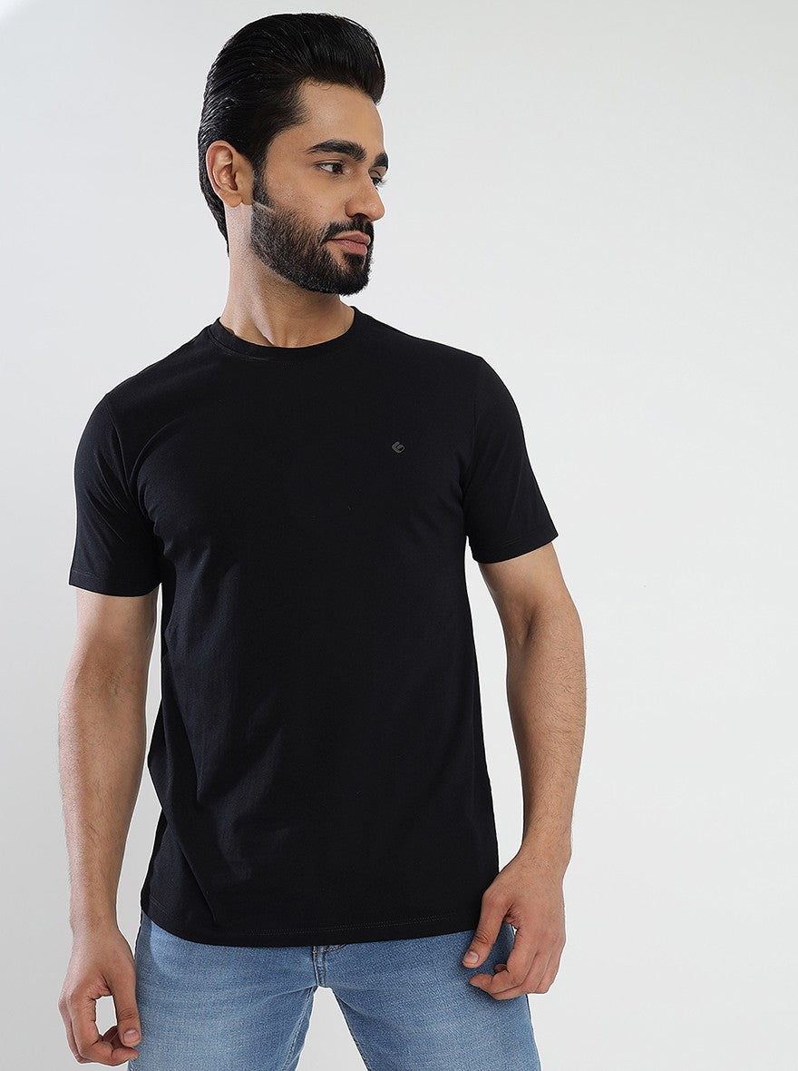 Black Solid Slim Fit T-Shirt | Greenfibre