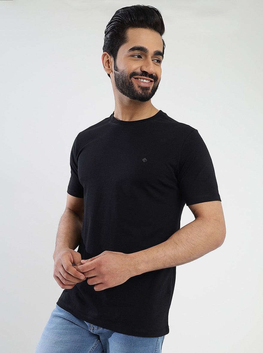 Black Solid Slim Fit T-Shirt | Greenfibre