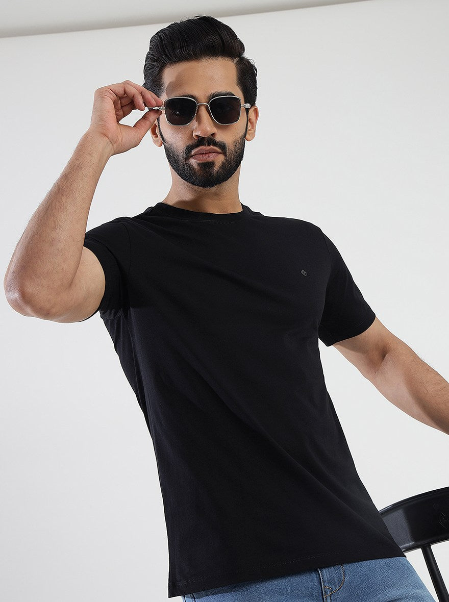 Black Solid Slim Fit T-Shirt | Greenfibre