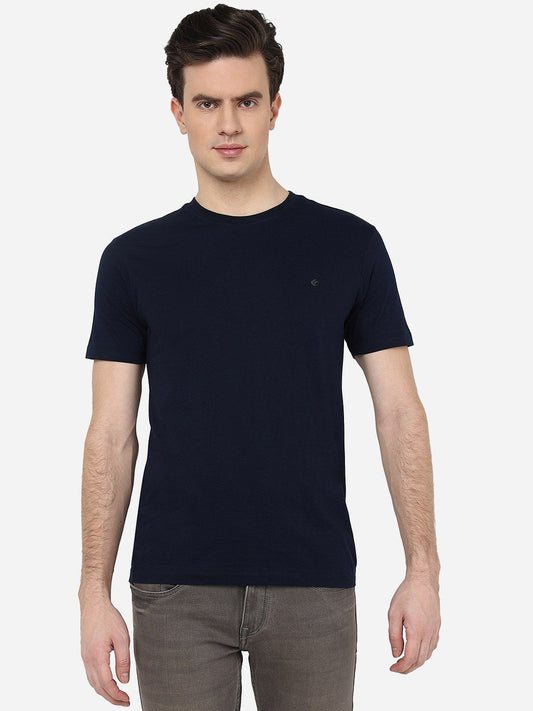 Buy Navy Blue Solid Slim Fit T-Shirt