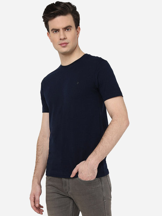 Navy Blue Solid Slim Fit T-Shirt