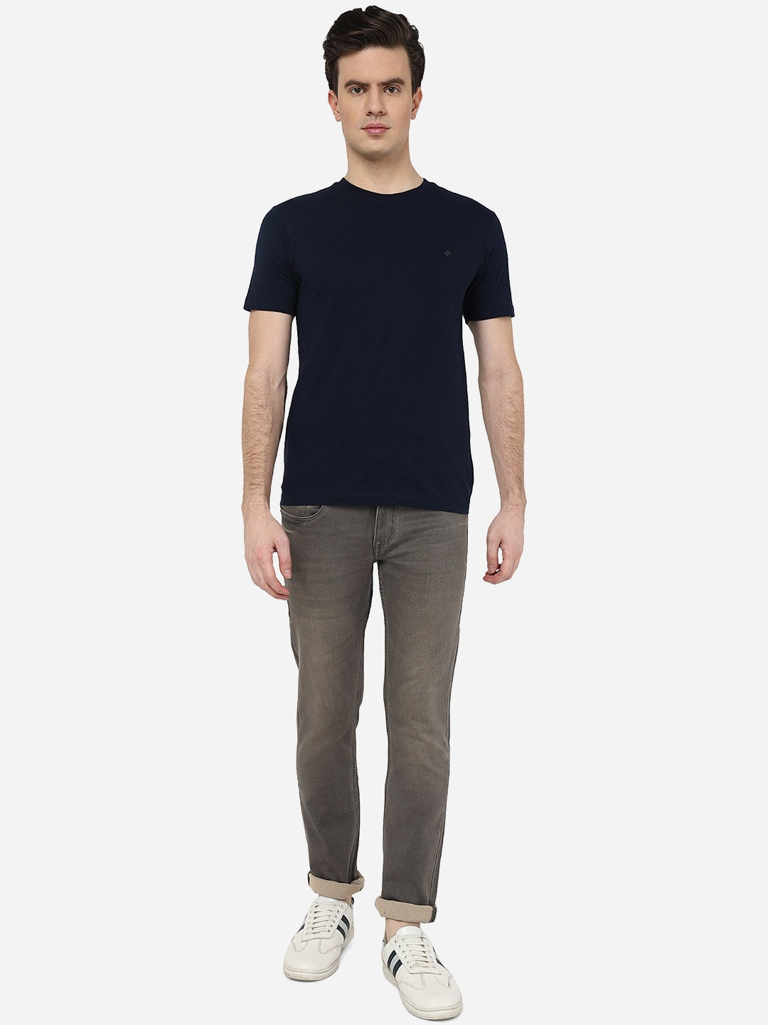 Navy Blue Solid Slim Fit T-Shirt
