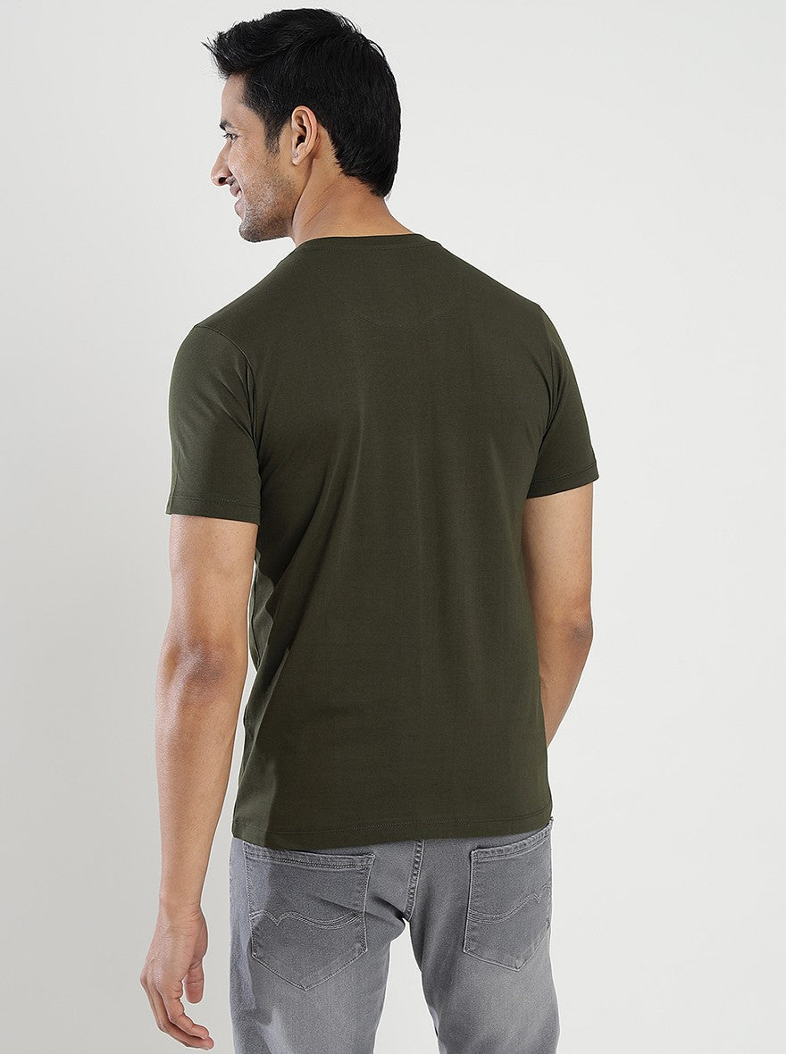 Olive Green Solid Slim Fit T-Shirt | Greenfibre