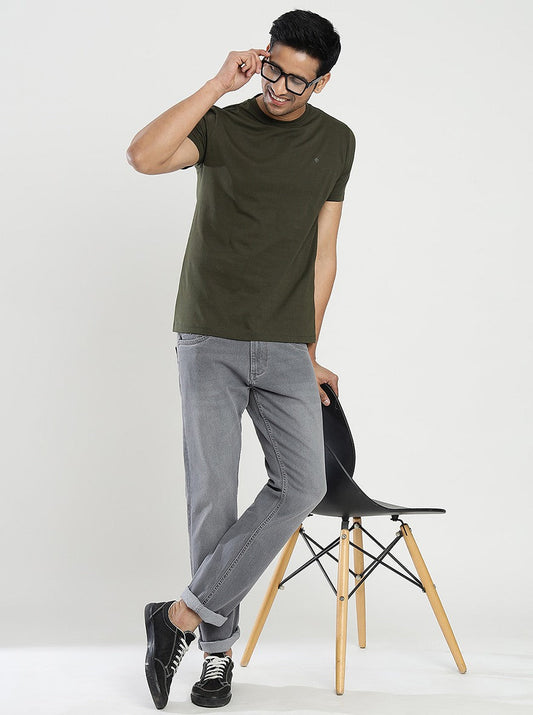 Olive Green Solid Slim Fit T-Shirt | Greenfibre