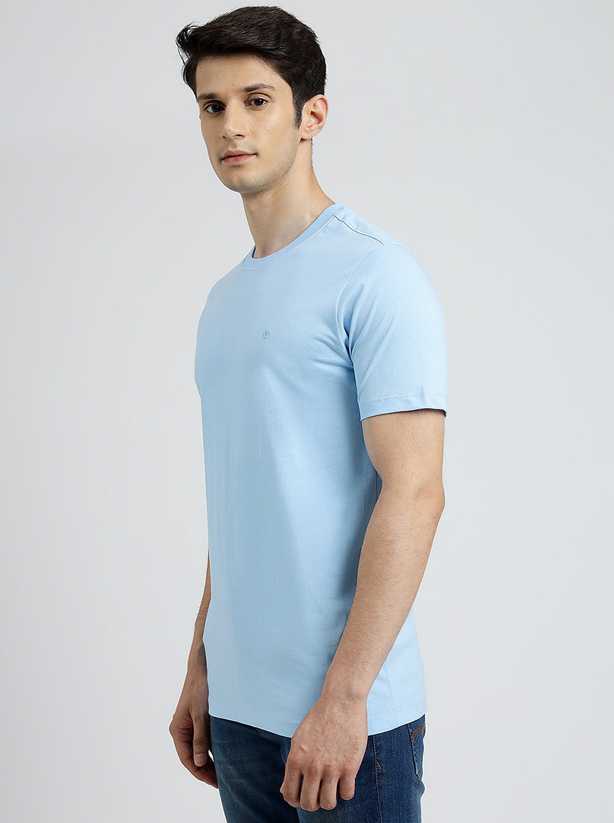 Light Blue Solid Slim Fit T-Shirt | Greenfibre