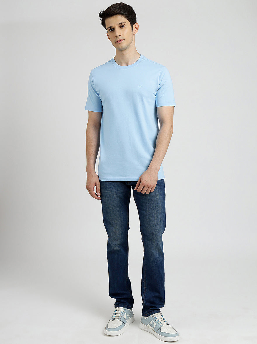 Light Blue Solid Slim Fit T-Shirt | Greenfibre
