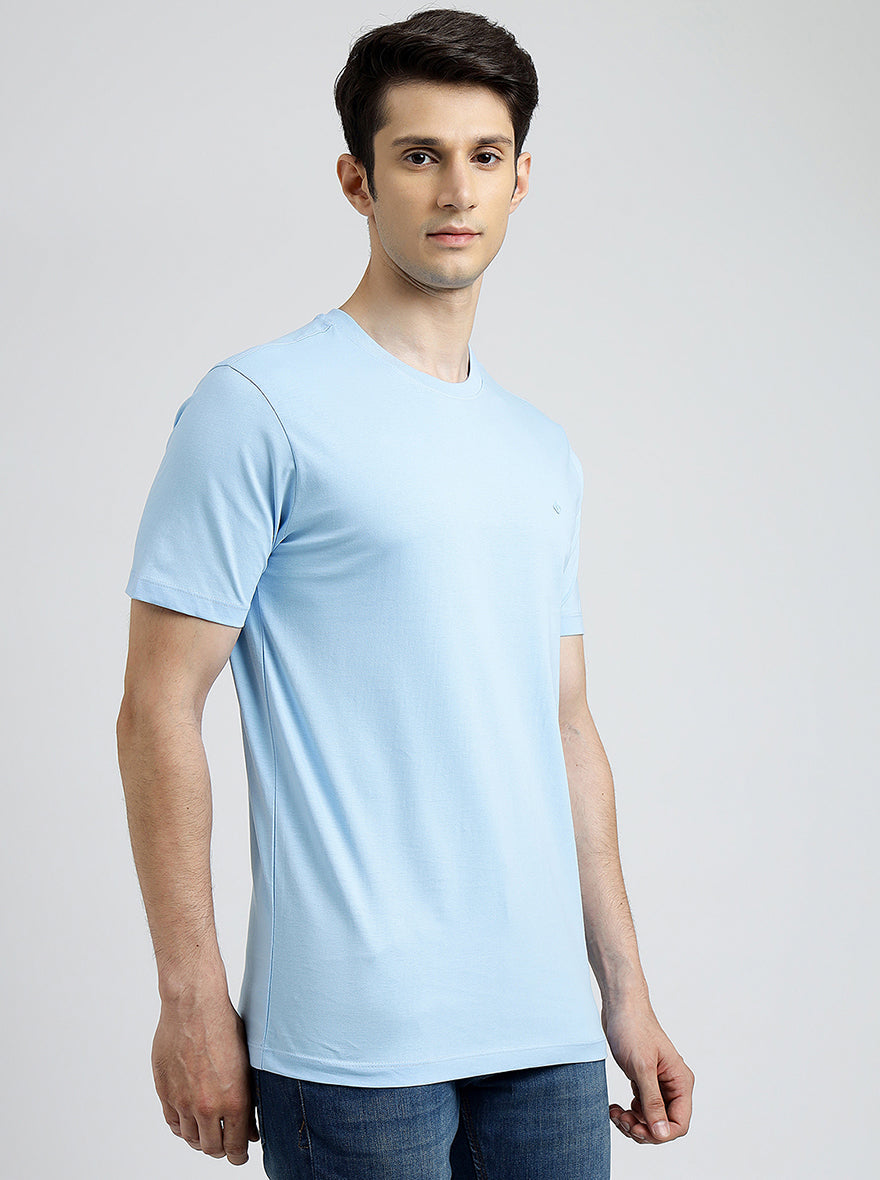 Light Blue Solid Slim Fit T-Shirt | Greenfibre