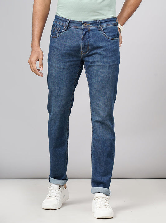Tinted Mid Blue Washed Narrow Fit Jeans | Greenfibre