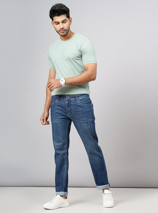 Tinted Mid Blue Washed Narrow Fit Jeans | Greenfibre