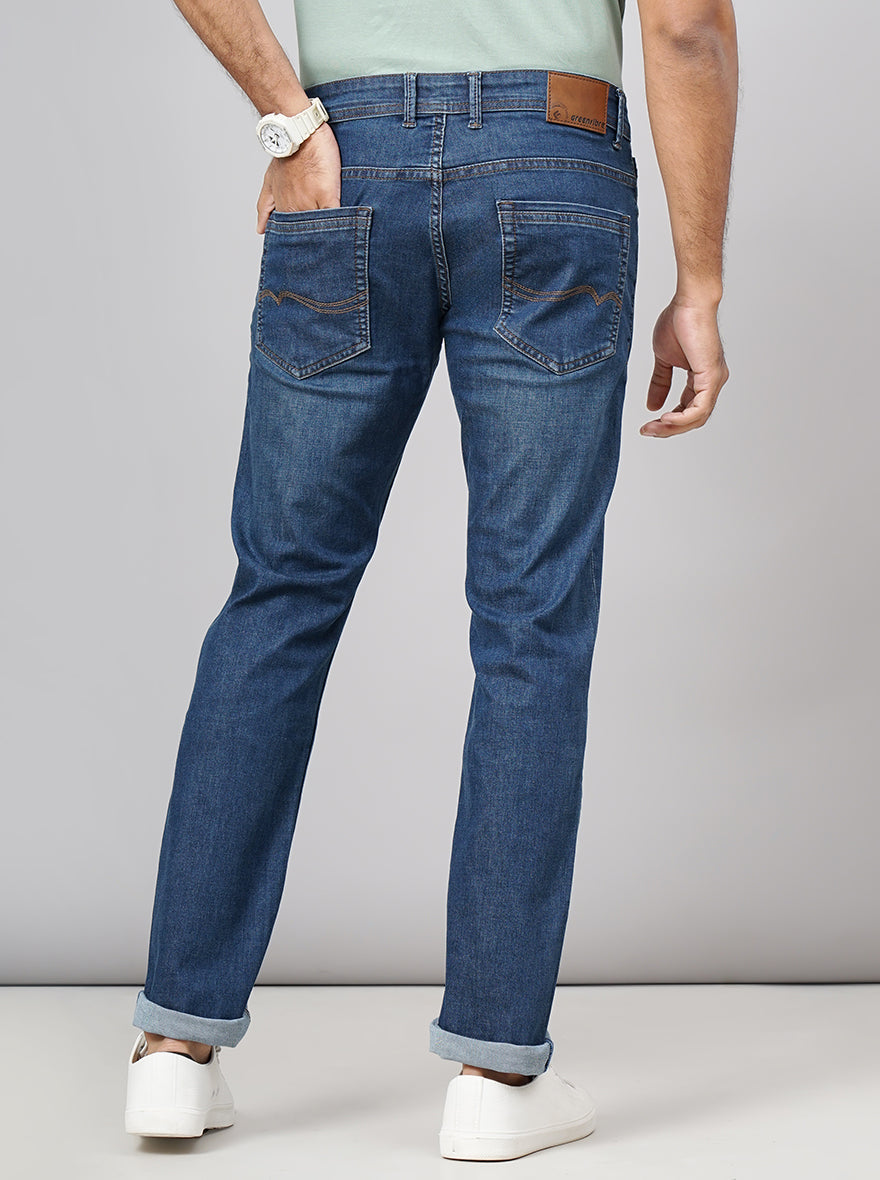 Tinted Mid Blue Washed Narrow Fit Jeans | Greenfibre