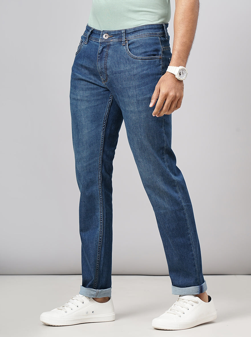 Tinted Mid Blue Washed Narrow Fit Jeans | Greenfibre