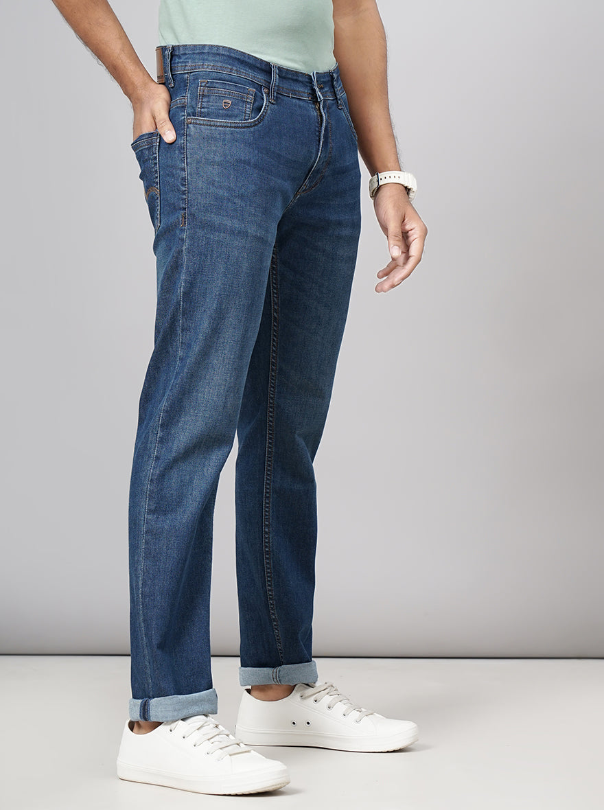 Tinted Mid Blue Washed Narrow Fit Jeans | Greenfibre