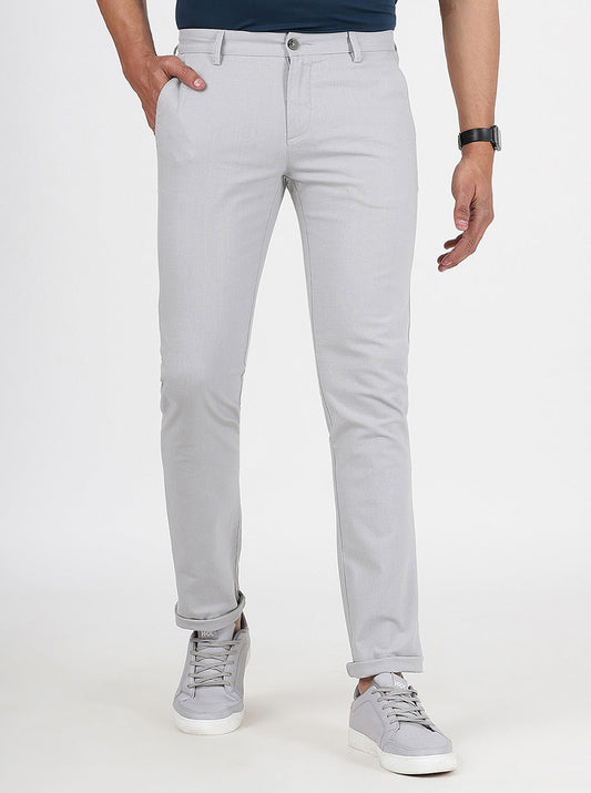 Light Grey Solid Super Slim Fit Casual Trouser | Greenfibre