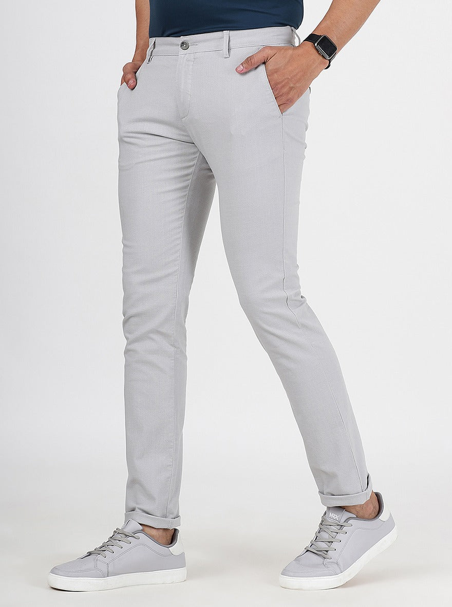 Light Grey Solid Super Slim Fit Casual Trouser | Greenfibre