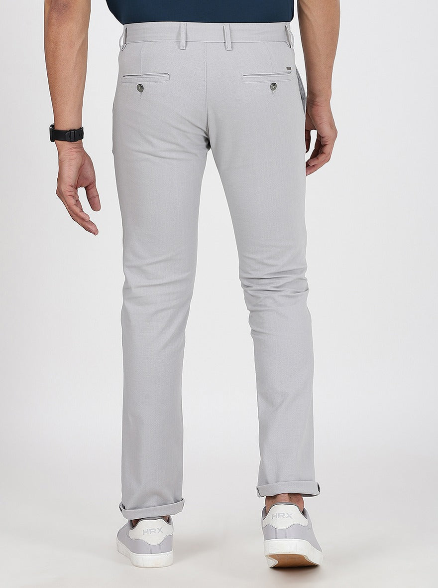 Light Grey Solid Super Slim Fit Casual Trouser | Greenfibre