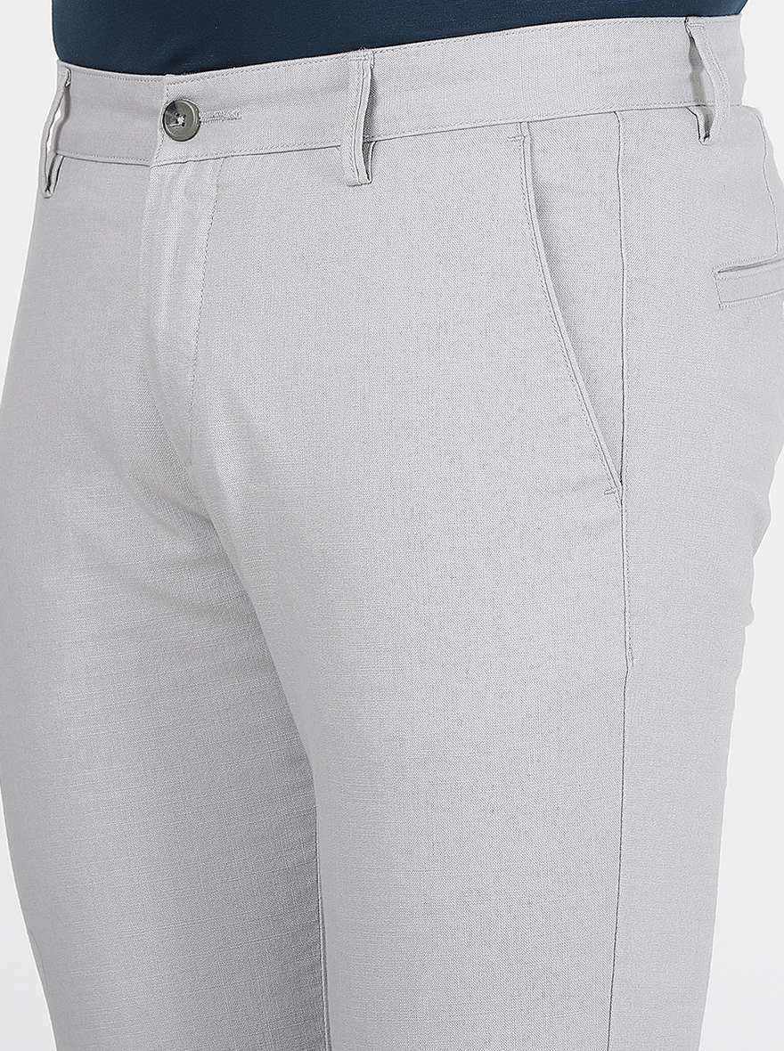 Light Grey Solid Super Slim Fit Casual Trouser | Greenfibre
