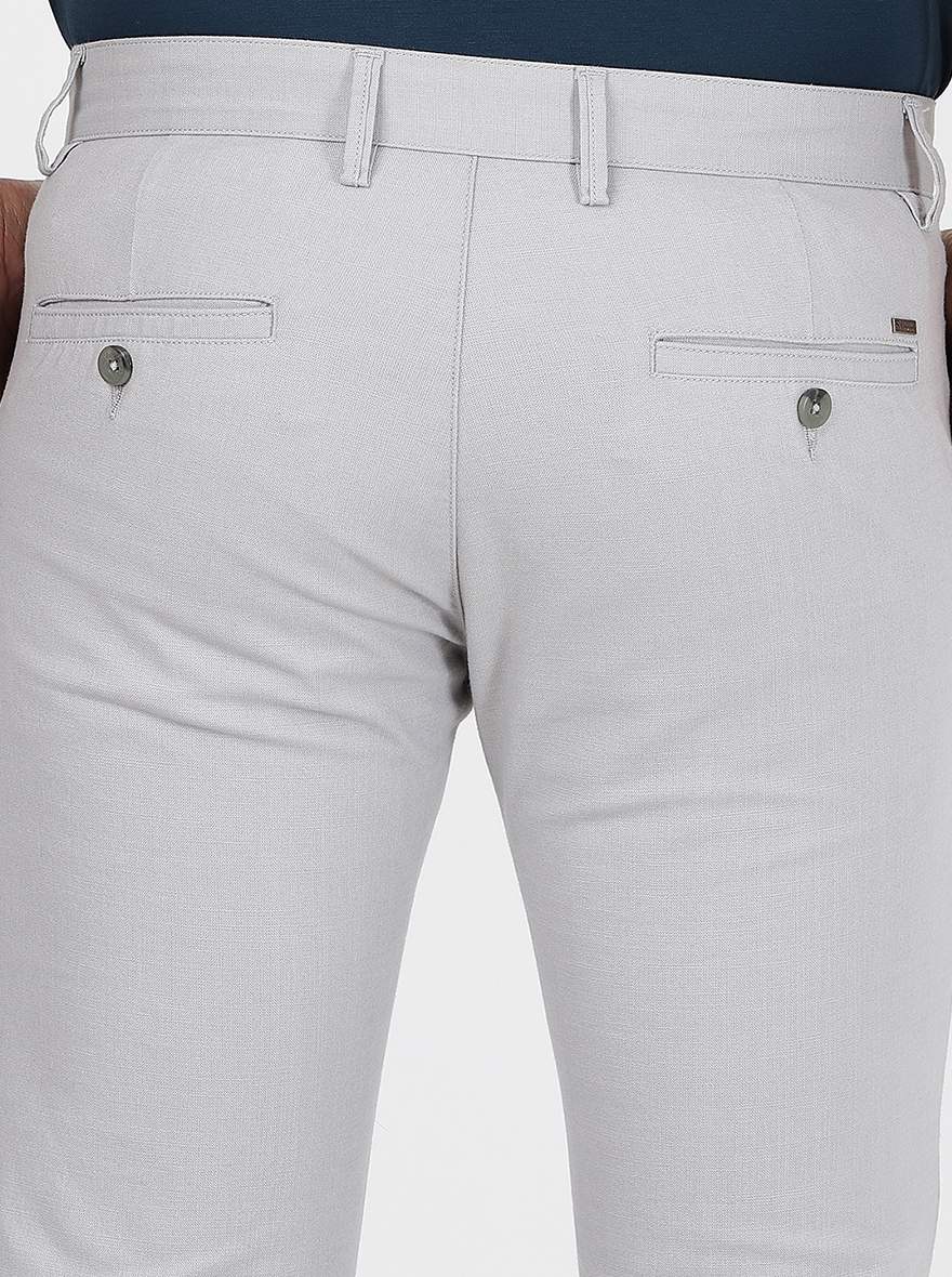 Light Grey Solid Super Slim Fit Casual Trouser | Greenfibre