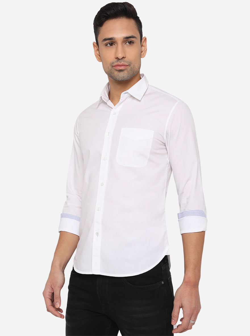 Bright White Solid Slim Fit Semi Casual Shirt | Greenfibre