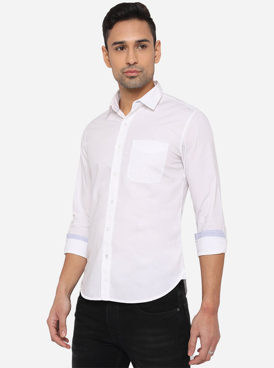 Bright White Solid Slim Fit Semi Casual Shirt | Greenfibre