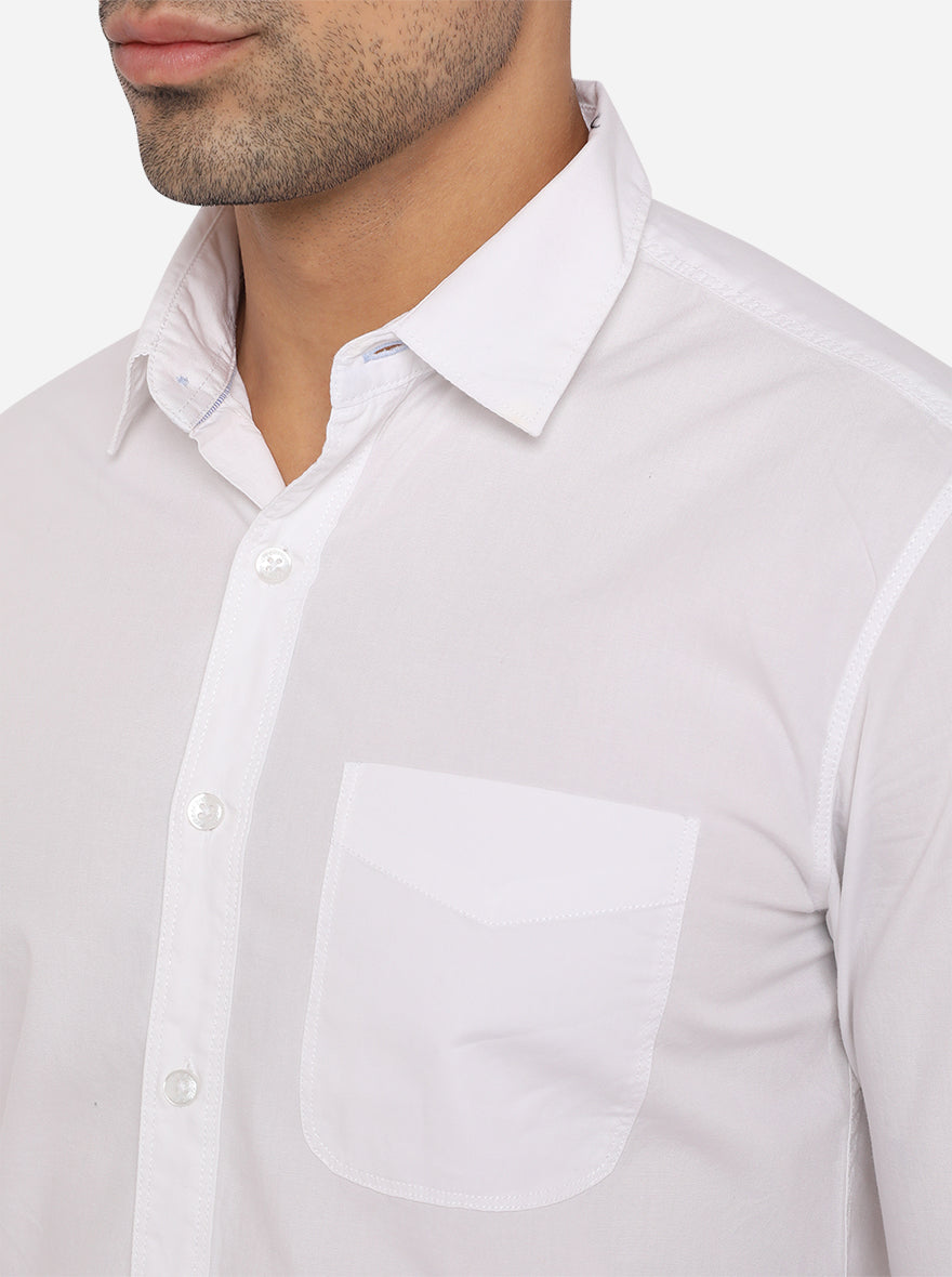 Bright White Solid Slim Fit Semi Casual Shirt | Greenfibre