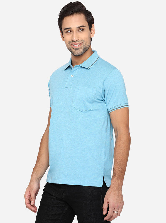 Sky Blue Solid Slim Fit Polo T-Shirt | Greenfibre