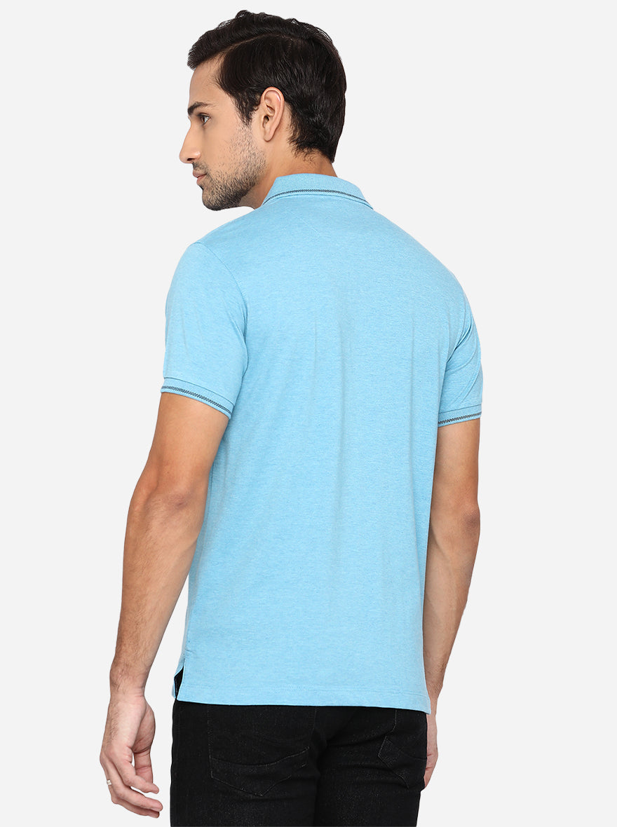 Sky Blue Solid Slim Fit Polo T-Shirt | Greenfibre