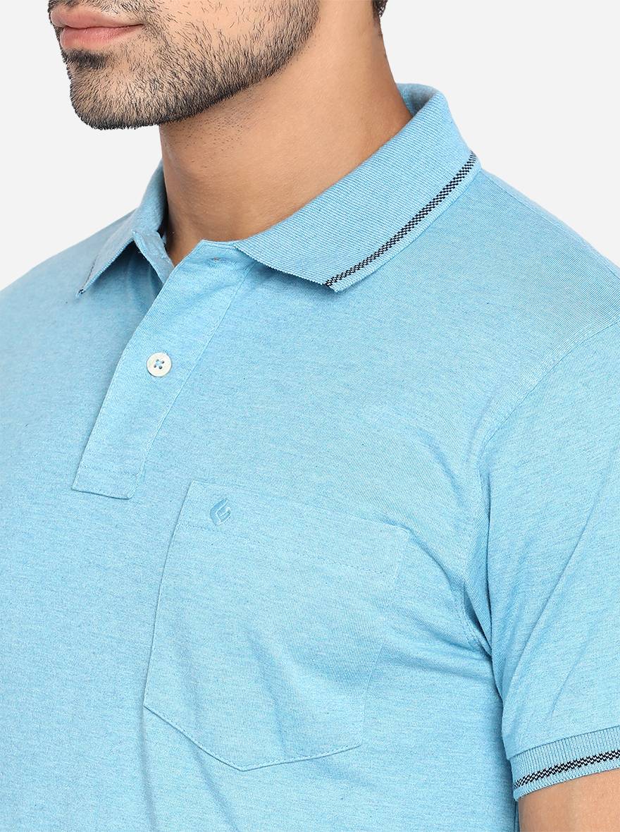 Sky Blue Solid Slim Fit Polo T-Shirt | Greenfibre