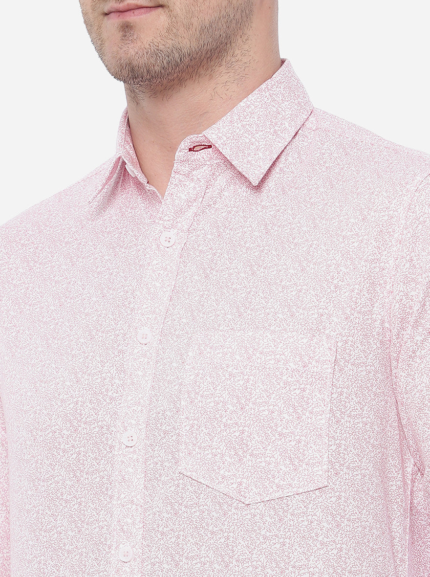 Pink & White Printed Slim Fit Semi Casual Shirt | Greenfibre
