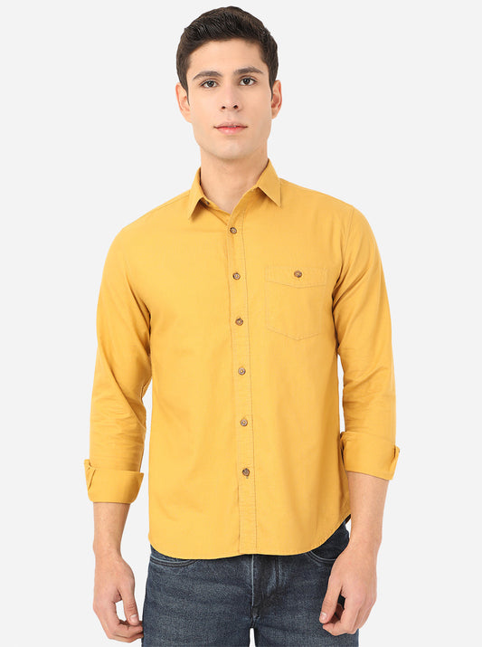 Mustard Yellow Solid Slim Fit Semi Casual Shirt | Greenfibre