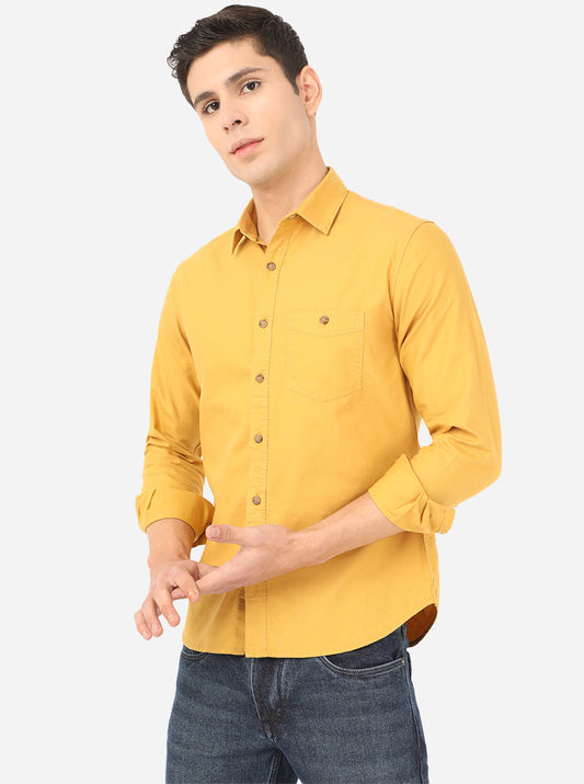 Mustard Yellow Solid Slim Fit Semi Casual Shirt | Greenfibre